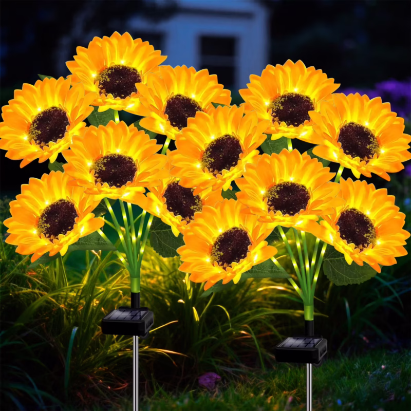 Rirool 2 Pack Solar Sunflower Garden Lights, 12 Solar Stake Lights Outdoor Waterproof Decorative LED for Yard, Patio, Lawn, Pathway, Birthday Gift for Mom & Grandma