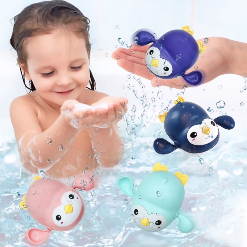 Kids Bath Toys 4 Pack Wind Up Penguin Bathtub Toys Toddlers Swimming Floating Playing Set Colourful Water Playset Gifts for Boys and Girls