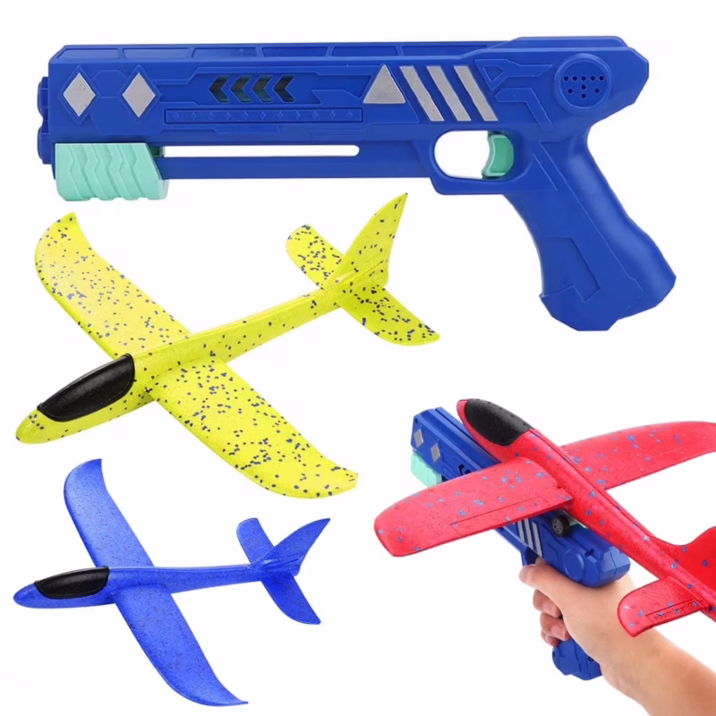 Rirool Airplane Launcher Toy for Kids 3 Pack Outdoor Flying Foam Glider Catapult Planes with Stickers Throwing Airplane Toys Birthday Gifts for Boys and Girls Ages 4-10