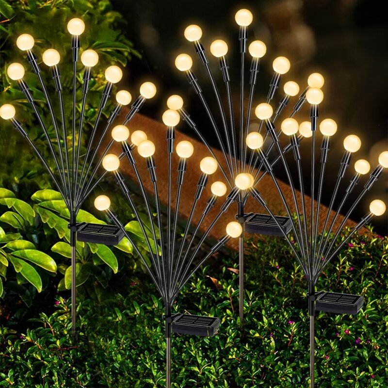 Rirool 4-Pack Solar Firefly Lights - Outdoor Garden Decor, Wind-Powered & Waterproof, 40 LED Swaying Lights, Warm White