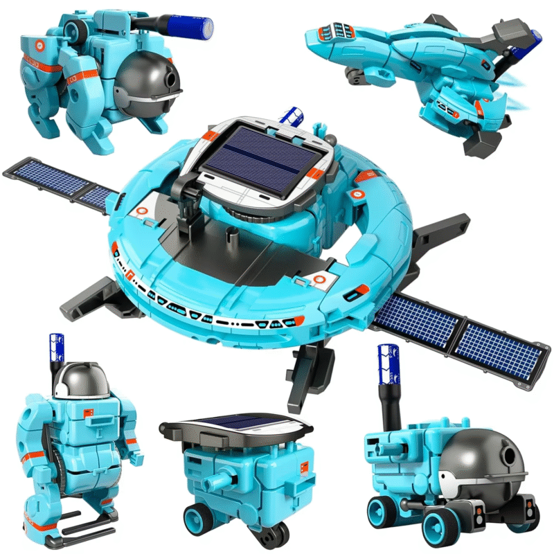 Rirool STEM Solar Robot Kit for Kids Ages 8-16 - 6-in-1 Space Toys with Solar Panel & Battery Power Blue