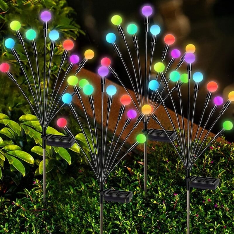 Rirool 4-Pack Solar Firefly Lights - Outdoor Garden Decor, Wind-Powered & Waterproof, 40 LED Swaying Lights, Multicolo