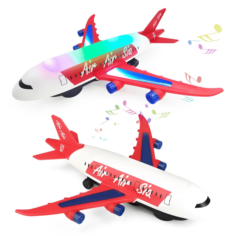 Rirool Airplane Toy for Kids Crawling Educational Aircraft with LED Lights Sounds Bump-and-Go Action, Rotating Liftable Design for Boys & Girls Ages 3-12