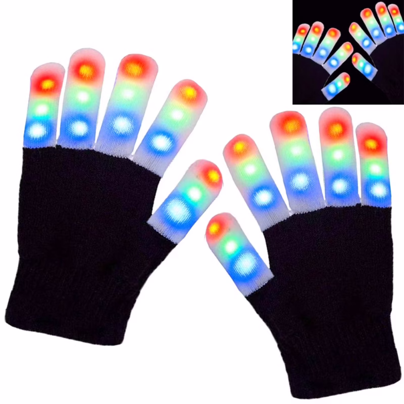 QiShi Light Up Gloves Finger Lights 3 Colors 6 Modes Flashing LED Warm Gloves Colorful Flashing Gloves Kids Toys for Christmas Halloween Party Favors,Gifts (kid-1pair)