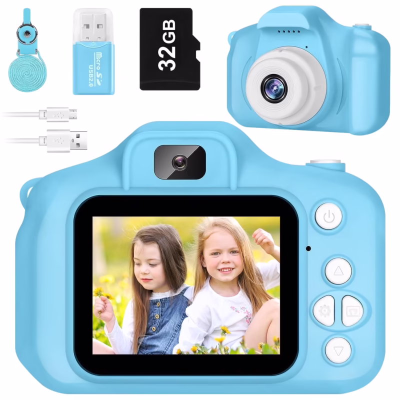 Rirool HD Kids Digital Camera for Girls 3-12, 13MP Video & Photo Camera with 32GB SD Card, Selfie Camera for Toddlers, Best Birthday Gift for 3-10 Year Old Girls (Blue)