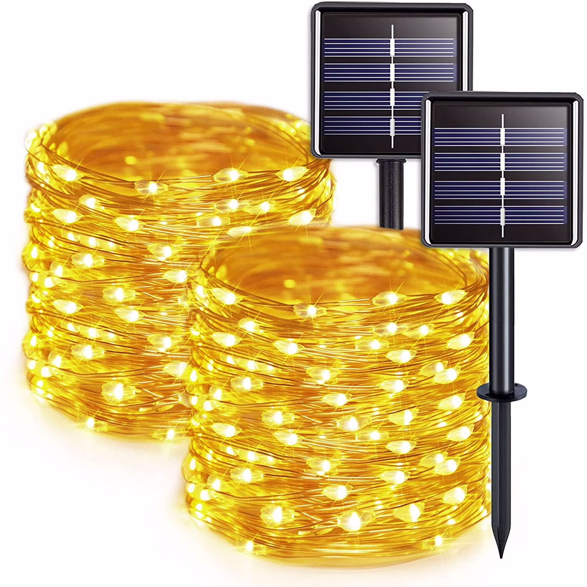 Rirool Solar String Lights Outdoor - 66 Feet, 200 LED 8 Modes Fairy Lights Warm White - 2Pack