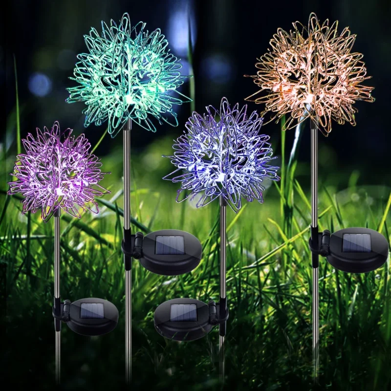Rirool Waterproof Solar Garden Lights, Outdoor Solar Dandelion Lights, 4 Pack Solar Decorative Lights for Pathway Lawn Patio Courtyard Backyard