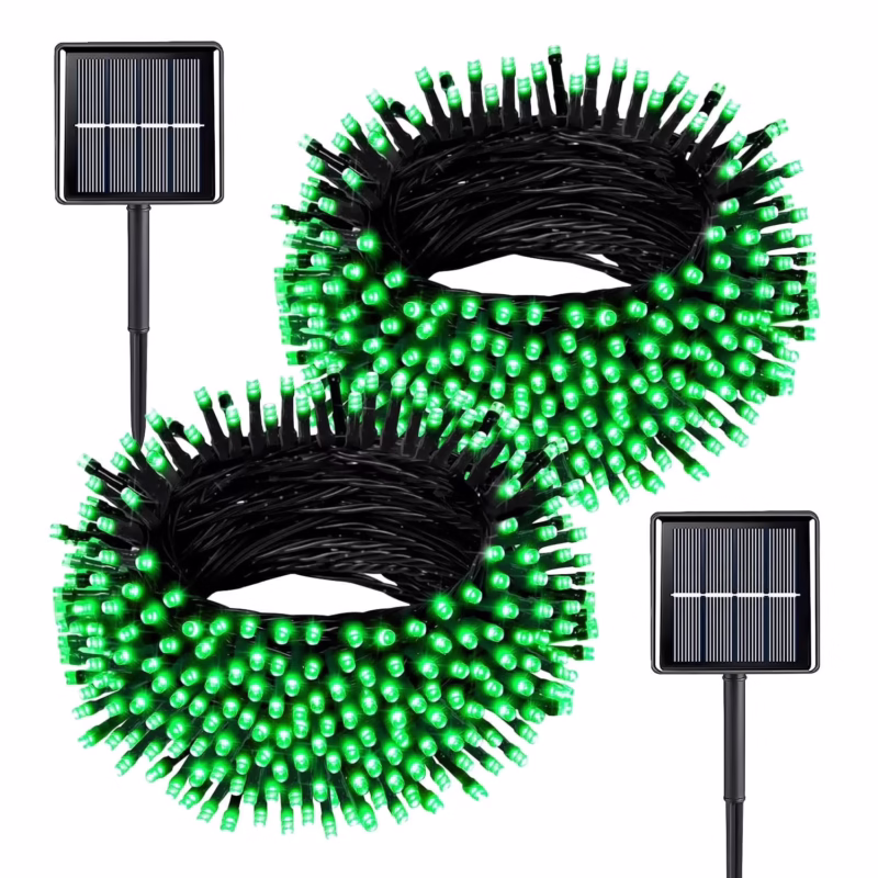 Rirool 2Pack 72ft Green Solar Halloween Lights - 200 LED, Waterproof Outdoor String Lights with 8 Modes for Patio, Garden, Tree - Halloween and Christmas Decorations