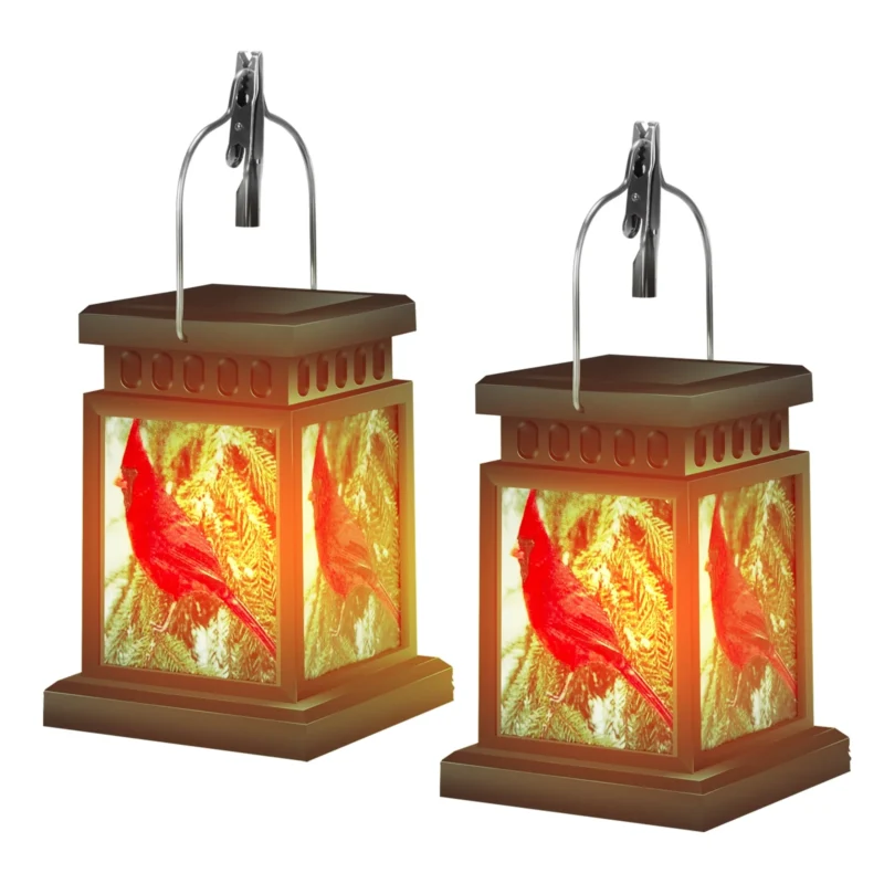 Rirool Outdoor Solar Lanterns, Vintage Hanging Design, Warm White LED Lights, Waterproof, Dual Use, Pack of 2