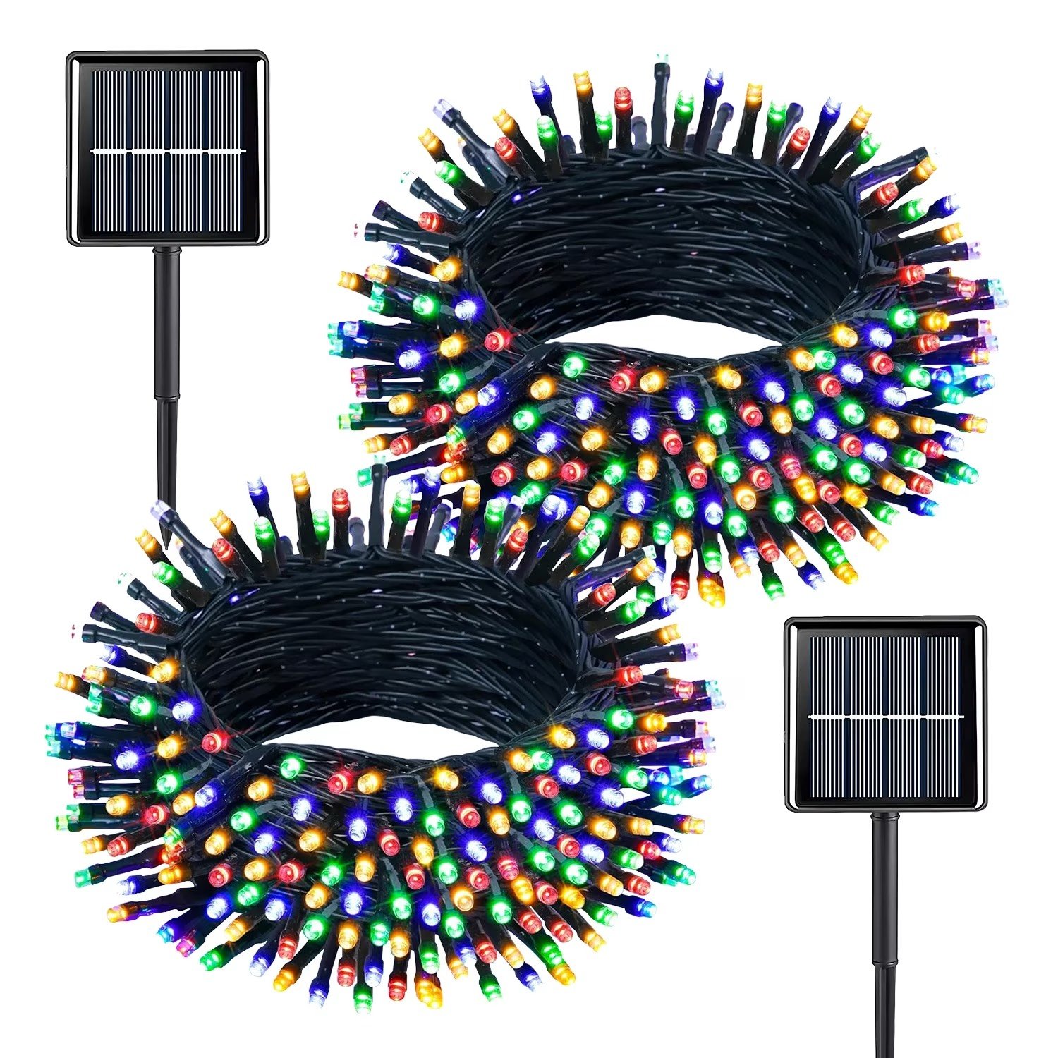 Rirool 2-Pack Solar Christmas Lights 100LED 39ft Waterproof Multicolor String Lights with 8 Modes for Gardens, Wedding, Party, Christmas Tree, Xmas Outdoor Decorations