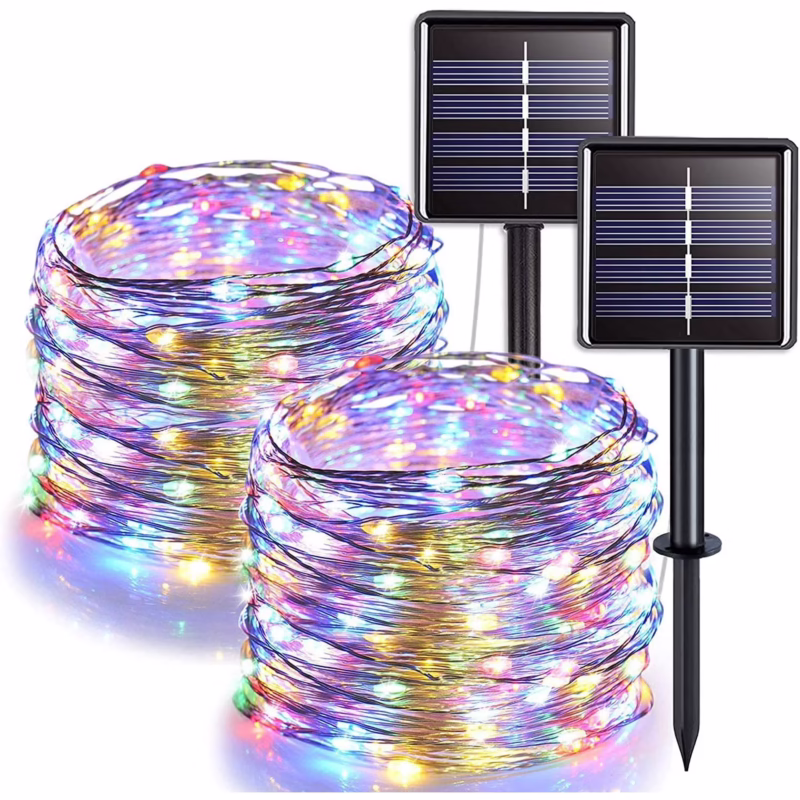 Rirool Solar String Lights Outdoor - 66 Feet, 200 LED 8 Modes Fairy Lights Multicolor - 2Pack