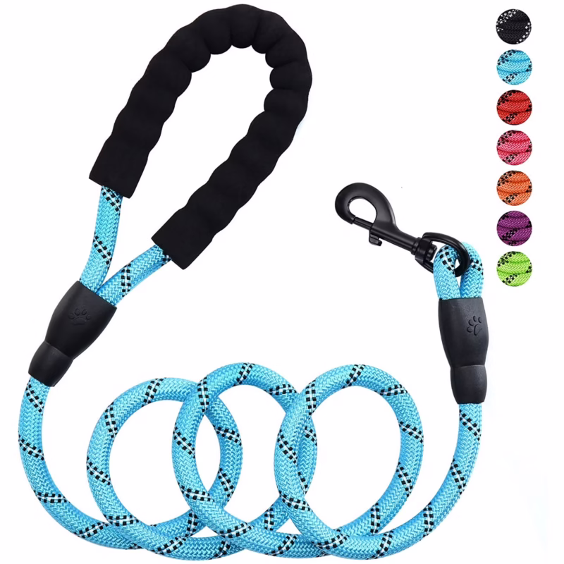 Rirool 5ft Nylon Rope Dog Leash for Large & Medium Dogs 18-120 lbs, Highly Reflective,Anti-Slip Grip, Blue