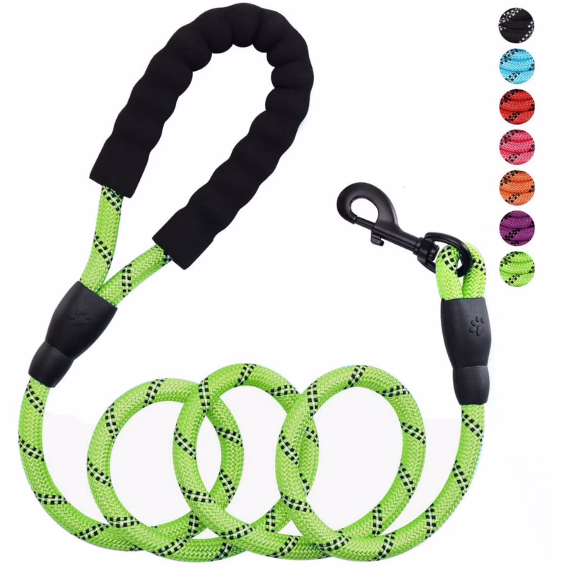 Rirool 5ft Nylon Rope Dog Leash for Large & Medium Dogs 18-120 lbs, Highly Reflective,Anti-Slip Grip, Green