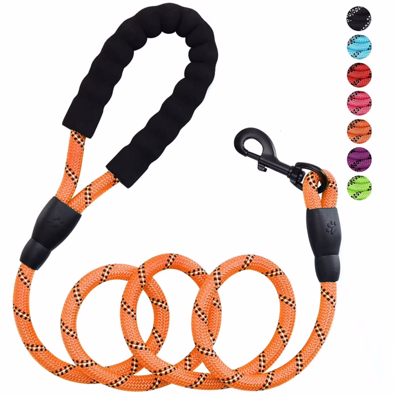 Rirool 5ft Nylon Rope Dog Leash for Large & Medium Dogs 18-120 lbs, Highly Reflective,Anti-Slip Grip, Orange