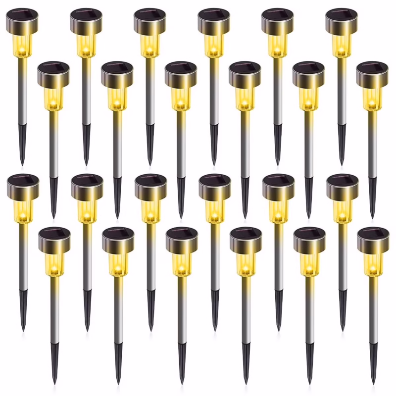 Rirool 24-Pack Solar LED Garden Lights, Stainless Steel Waterproof Outdoor Landscape Lighting - Warm white