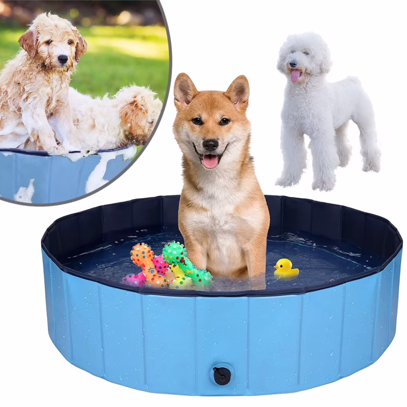 Portable Foldable Dog Pool, 32" x 12" Slip-Resistant PVC Pet Pool, Collapsible Outdoor Swimming Pool for Large & Small Dogs, Cats, and Kids