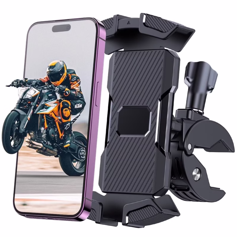 Rirool Motorcycle Bike Phone Holder Clamp, 360° Rotatable Handlebar Mount, Thick Case Friendly, Compatible with iPhone, Galaxy and 4.7"–6.8" Smartphones, Black