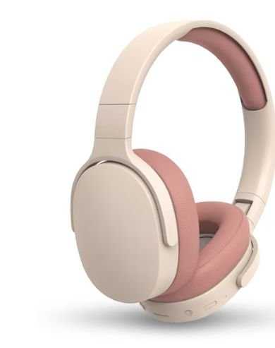 Rirool Wireless Foldable Over-Ear Bluetooth Headphones, 12H Playtime, HiFi Stereo Deep Bass, Built-in Mic - Cream Pink