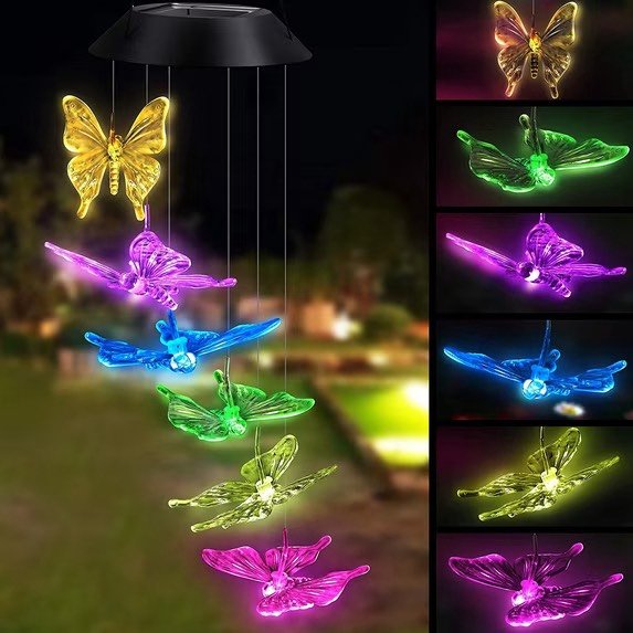 Rirool Solar Powered Color Changing LED Butterfly Wind Chimes - Multi Solar Powered Mobile, Waterproof, Automatic Light Sensor Outdoor Décor