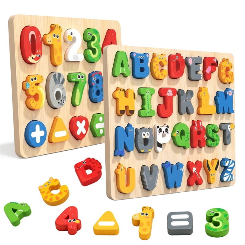Rirool Wooden Alphabet Puzzle Board Game for Kids, Montessori Color Matching Learning Toy, Early Education Fine Motor Skills Activity, Preschool Classroom Gift for Boys Girls Ages 3+