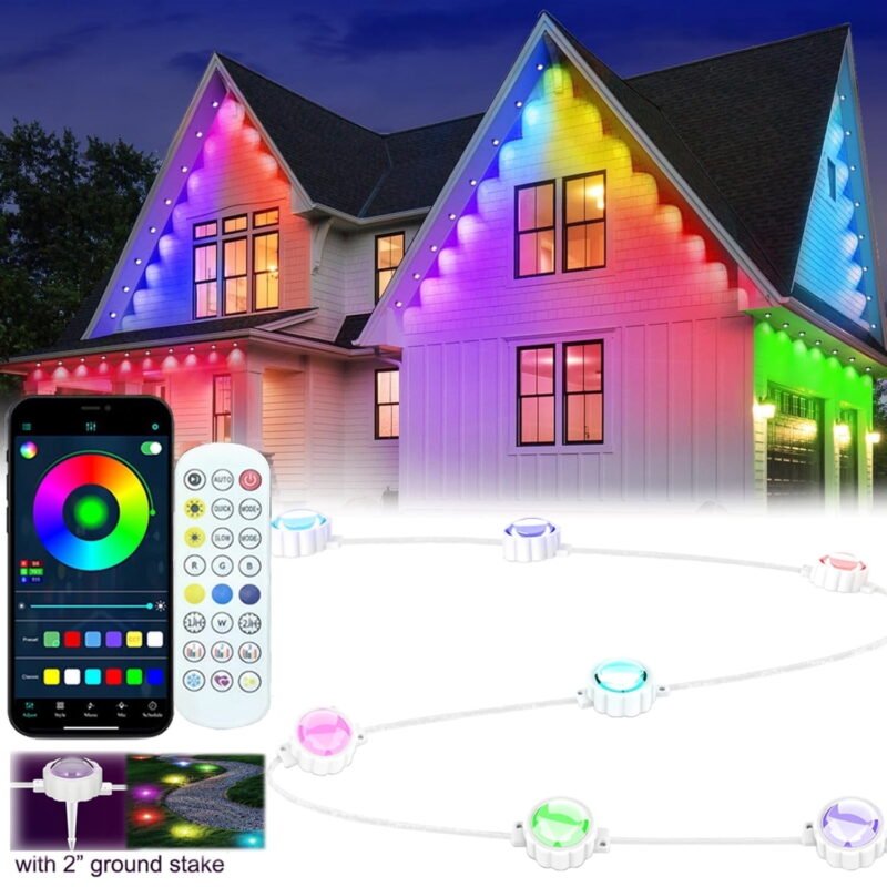 Rirool Permanent Outdoor Lights 54FT, Smart RGB Eaves & Ground Lights with 38 LEDs, IP67 Waterproof App Controlled Holiday Lights for Garden Roof Yard