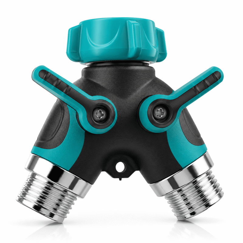 Rirool 2 Way Garden Hose Splitter, Heavy Duty Dual Outlet Faucet Connector with Shut Off Valves, Leak Proof Zinc Alloy Y Hose Splitter for Garden & Yard