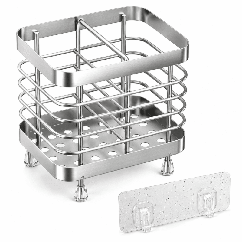 Rirool Stainless Steel Toothbrush Holder for Bathroom, Wall Mounted Electric Toothbrush Holder with Drain Tray, Bathroom Counter Organizer, 2 Slots, Silver