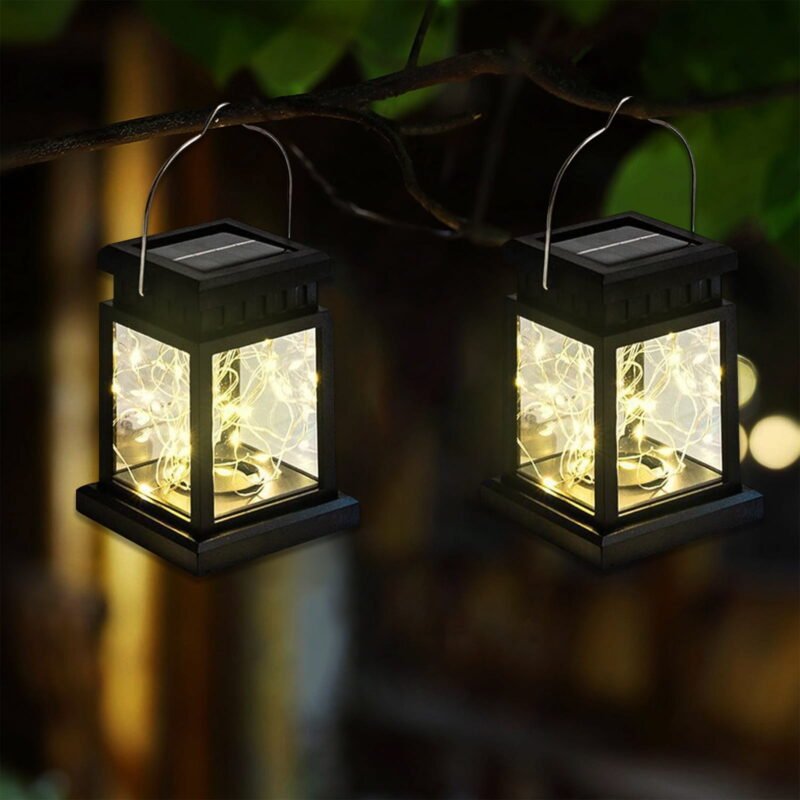 Rirool Decorative Solar Landscape Lights, 2 Pack Hanging Lanterns, Waterproof Solar Powered Retro Lantern Lamps, Outdoor Garden Pathway Patio Tabletop Décor