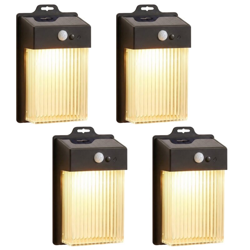 Rirool 4 Pack Solar Motion Sensor Wall Lights Outdoor Waterproof LED Fence Lights, Dusk to Dawn Solar Powered Patio Porch Garage Deck Lights, Warm White
