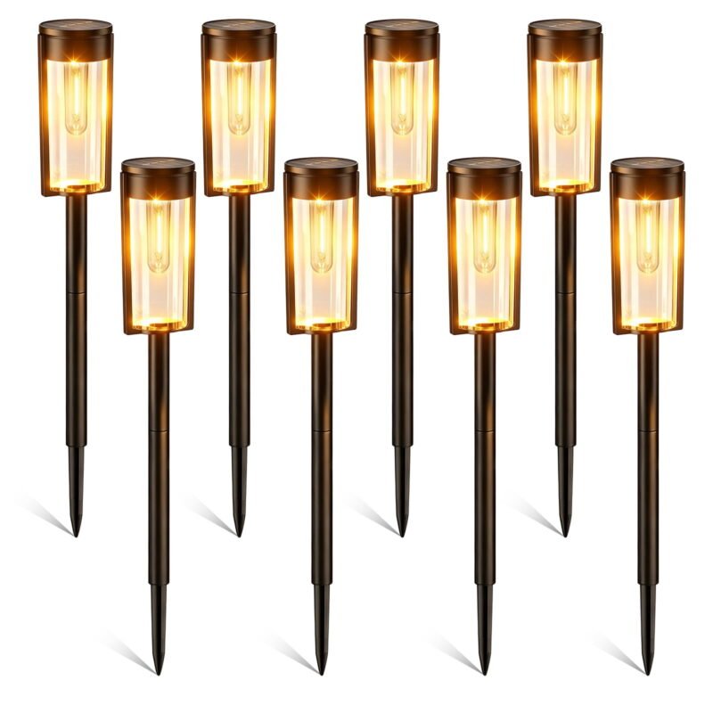 Rirool Solar Pathway Lights Outdoor 8 Pack, 3000K Warm White LED Landscape Lights, IP65 Waterproof Solar Garden Lights Auto On/Off for Walkway Driveway Yard Patio