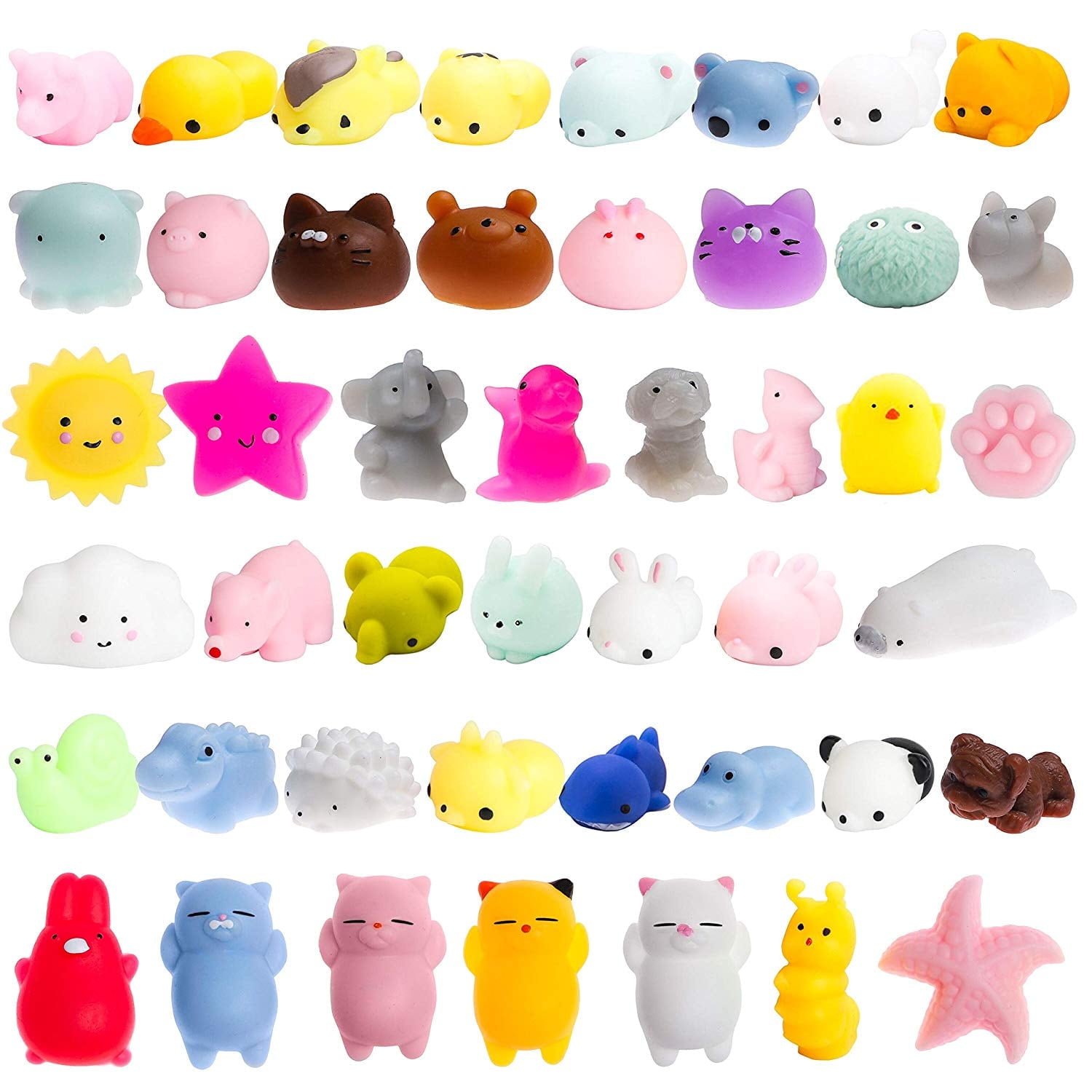 Rirool Squishy Toys Party Favors for Kids - 36-Pack Mini Mochi Squishies, Stress Reliever, Pinata Filler, Unicorn, Cat, Pug, Panda Plushies