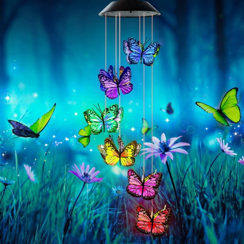 Wind Chimes for Outside, AVEKI Butterfly Solar Wind Chime Waterproof LED Color-Changing Wind Chimes Solar Powered Lights for Home Garden Christmas Decoration
