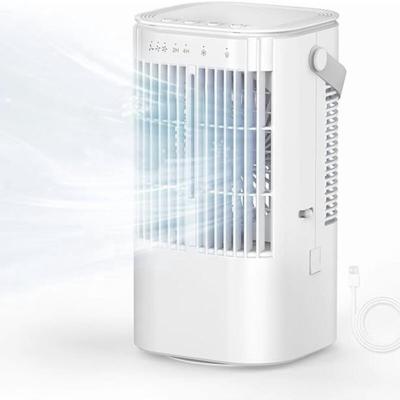 Rirool Portable Air Cooler Fan with Spray Mist Function, Adjustable Speed Settings and Compact Desktop Cooling Design for Bedroom, Office, Dorm, Travel and Summer UseSuitable