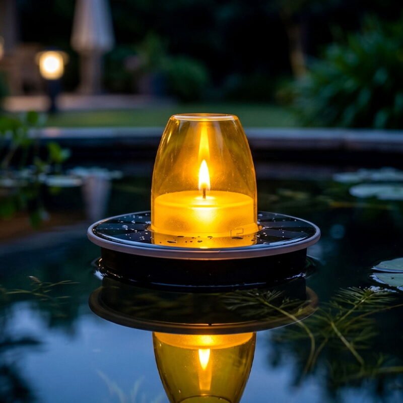 Rirool 2-Pack Solar Floating Candle Lights for Pool, Warm Flickering Flame Waterproof Outdoor LED Lamps with Dusk-to-Dawn Operation for Pond, Fountain, Patio, Pathway and Garden Decor