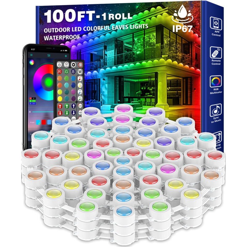 Rirool Permanent Outdoor Lights 50FT, Smart RGB Eaves & Ground Lights with 25 LEDs, IP67 Waterproof App Controlled Holiday Lights for Garden Roof Yard