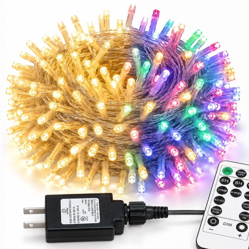 Rirool 33FT 100 LED Warm White to Multicolor Christmas String Lights, Plug-In Fairy Lights with Remote, 11 Modes, 4 Brightness Levels, IP44 Waterproof for Tree, Bedroom, Patio, Indoor Outdoor Decor