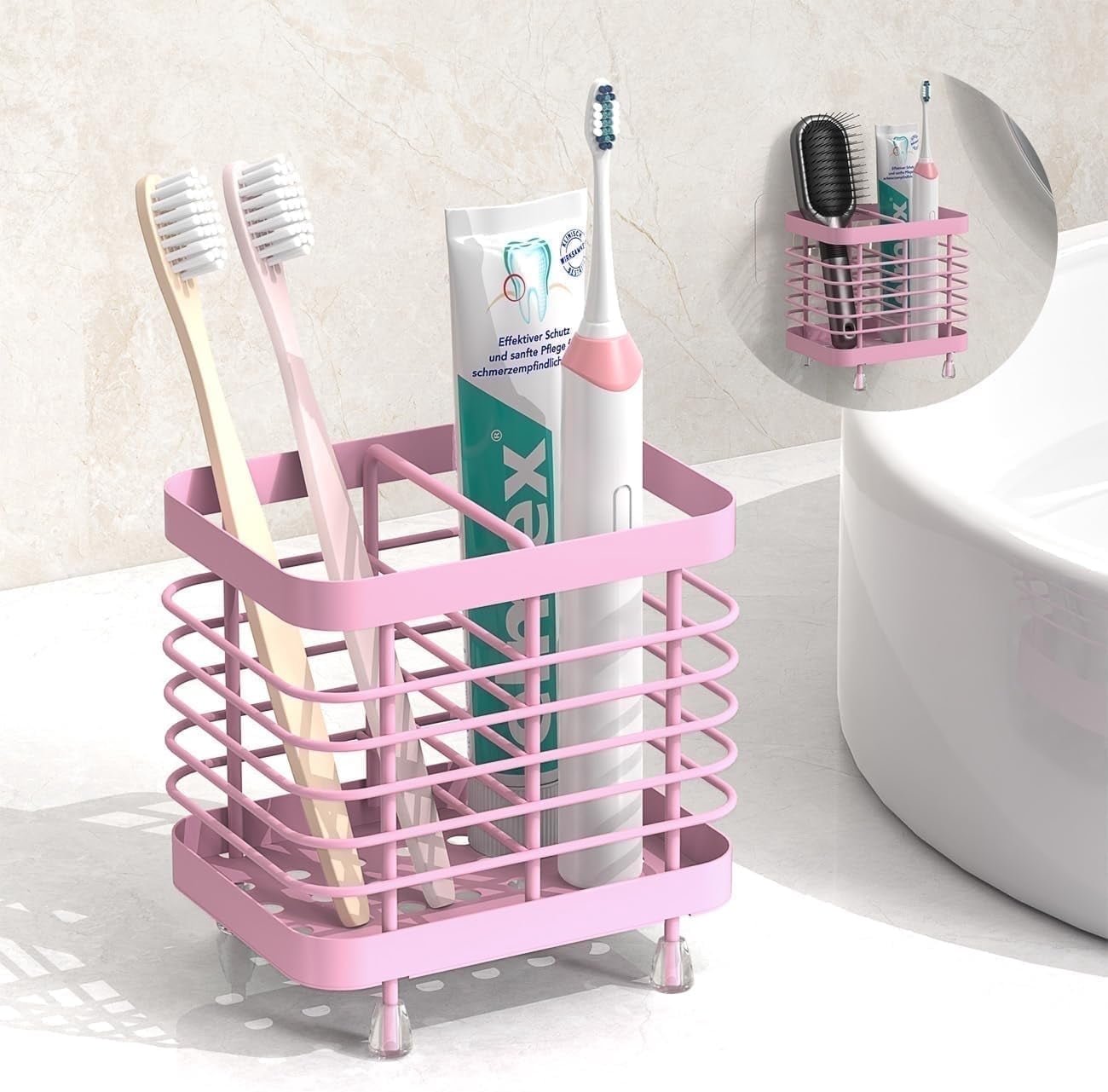 RNKR Toothbrush Holders for Bathroom, Stainless Steel Electric Toothbrush Holder with Drain Holes, Toothbrush Toothpaste Razor Holder for Shower, Bathroom Accessories, Silver