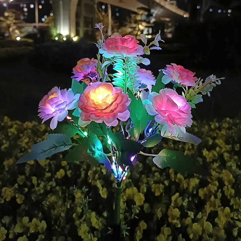 Solar Garden Lights Outdoor Decor, Solar Flowers Decorative Lights, Cemetery Decorations for Grave, Color Changing Waterproof Solar Lights for Outside Yard, Patio, Decor, Gifts Hibiscus Pink