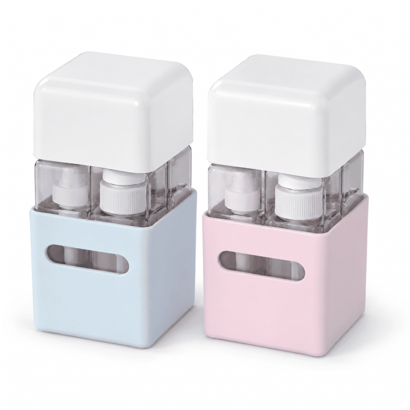 Rirool 4-in-1 Travel Toiletry Bottles Set, Leak Proof Refillable Cosmetic Containers with Pump & Spray Bottles, TSA Approved Shampoo Lotion Containers