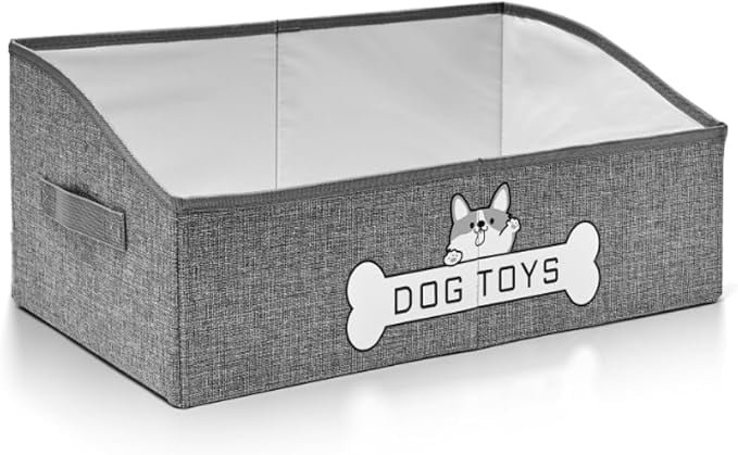 Rirool 2-Pack Pet Toy Storage Boxes in Gray and Beige with Foldable Organizer Design, Lightweight Handles and Roomy Home Storage for Dog Toys, Cat Supplies, Living Room and Closet