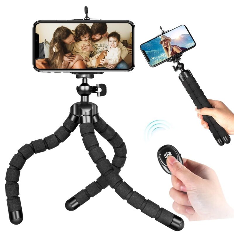 Upgraded Phone Tripod with Wireless Remote Shutter - Mini Stand Holder for iPhone/Android Samsung, Compatible with Camera GoPro/Mobile Cell Phone