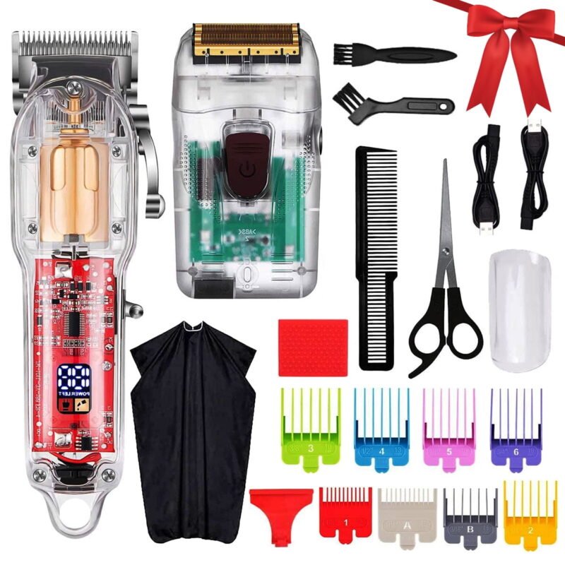 Cordless Hair Clippers for Men and Foil Shaver, Electric Clippers with Razor, Rechargeable Barber Clippers Hair Cutting Kit, Barber Clipper and Beard Hair Trimmer (Transparent)