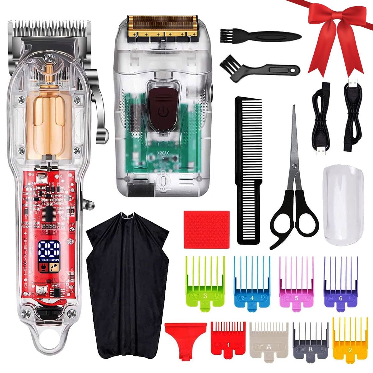 Cordless Hair Clippers for Men and Foil Shaver, Electric Clippers with Razor, Rechargeable Barber Clippers Hair Cutting Kit, Barber Clipper and Beard Hair Trimmer (Transparent)