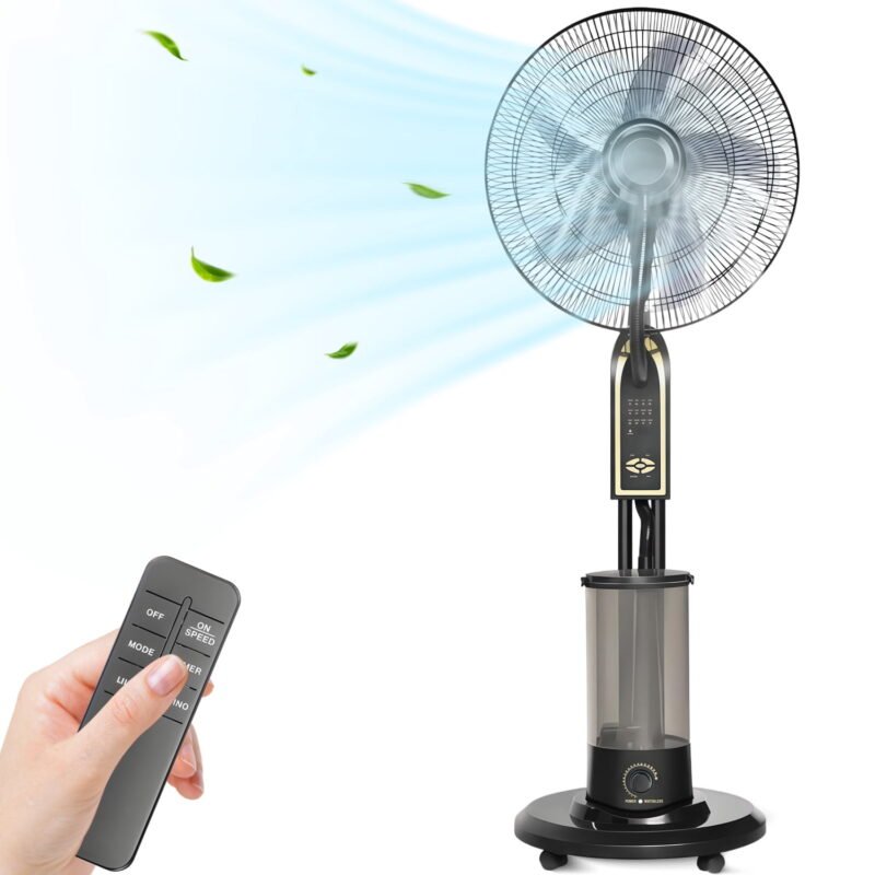 Rirool Outdoor Misting Fan 18", Portable Oscillating Pedestal Fan with Remote, 4L Water Tank & Timer, Cooling Fan for Patio Yard Camping