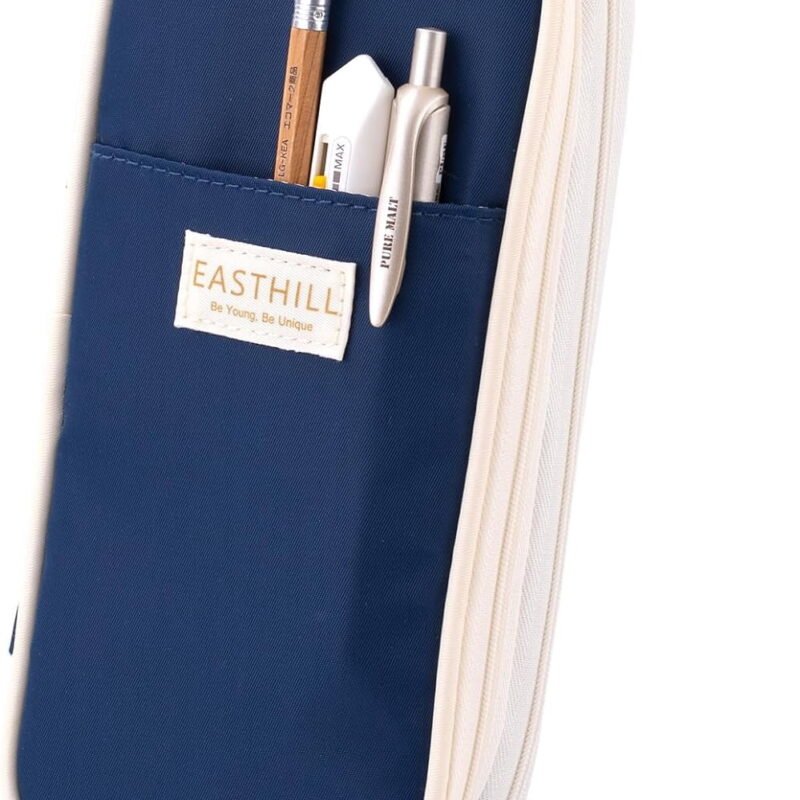 Rirool Large Capacity Pencil Case, 2 Compartment Pouch Pen Bag for Adults Teen College, Zipper Pouch Office Supplies Stationery Tool Bag, Navy Blue