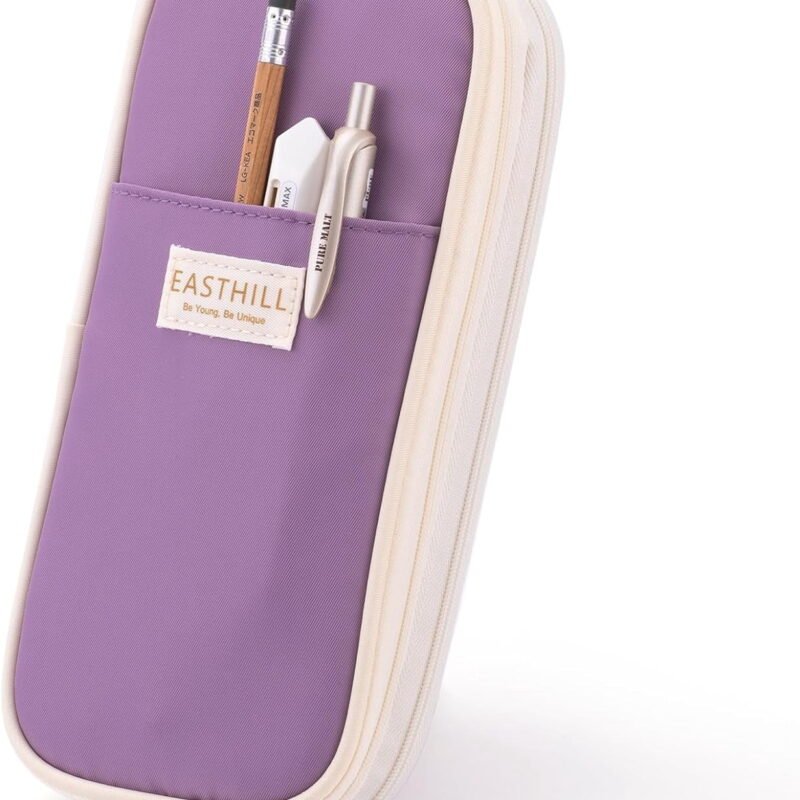 Rirool Large Capacity Pencil Case, 2 Compartment Pouch Pen Bag for Adults Teen College, Zipper Pouch Office Supplies Stationery Tool Bag, Purple