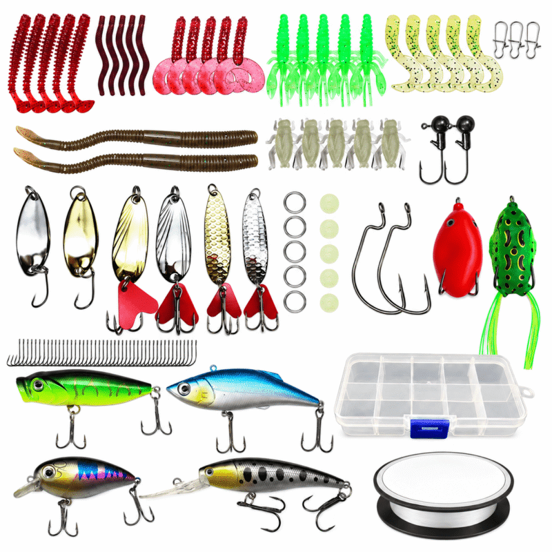 Rirool 164-Piece Fishing Lure Kit with Hooks, Jigs, Sinkers and Assorted Baits in Tackle Box for Freshwater Angling, Beginners, Family Trips, Weekend Outings and Outdoor Practice