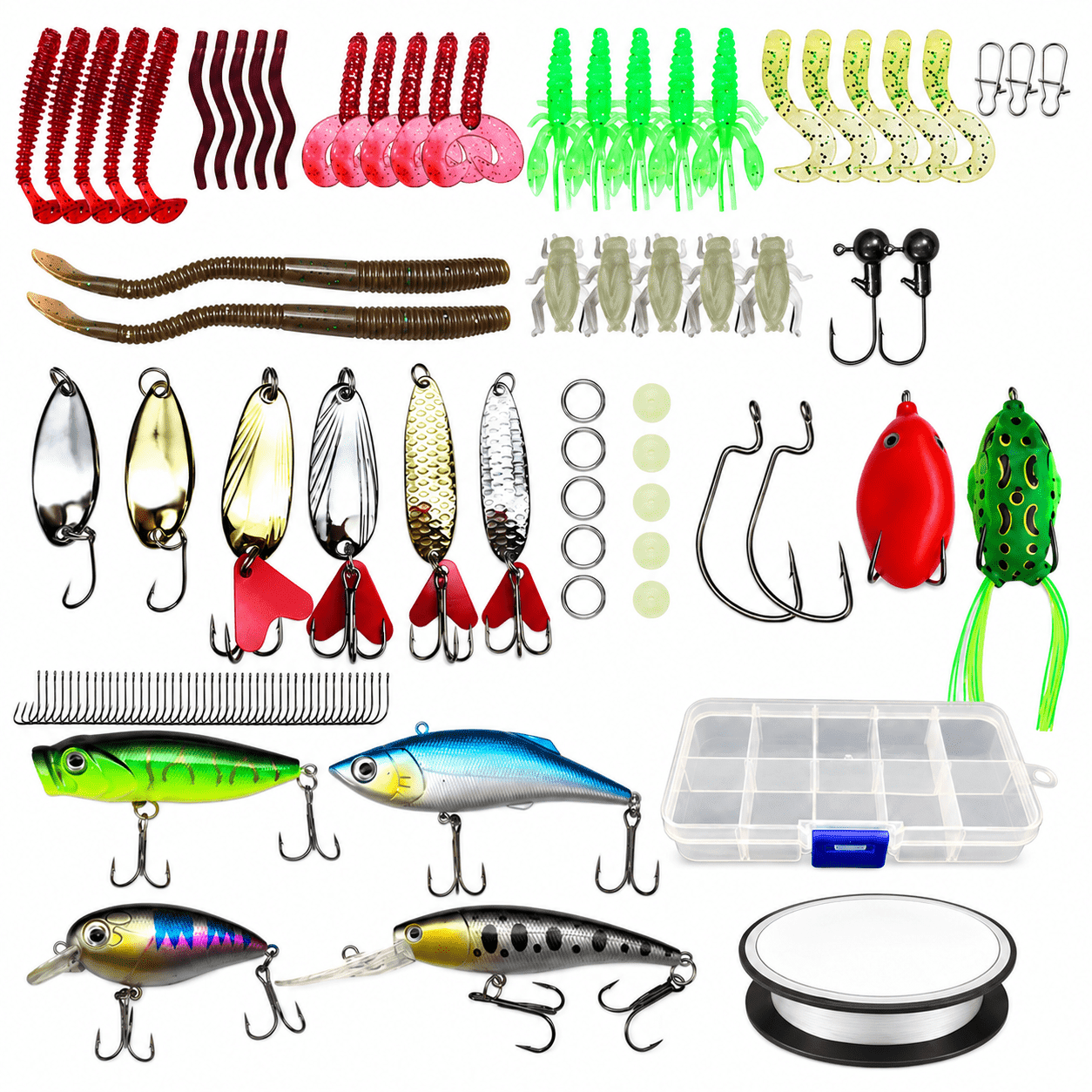 Rirool 164-Piece Fishing Lure Kit with Hooks, Jigs, Sinkers and Assorted Baits in Tackle Box for Freshwater Angling, Beginners, Family Trips, Weekend Outings and Outdoor Practice