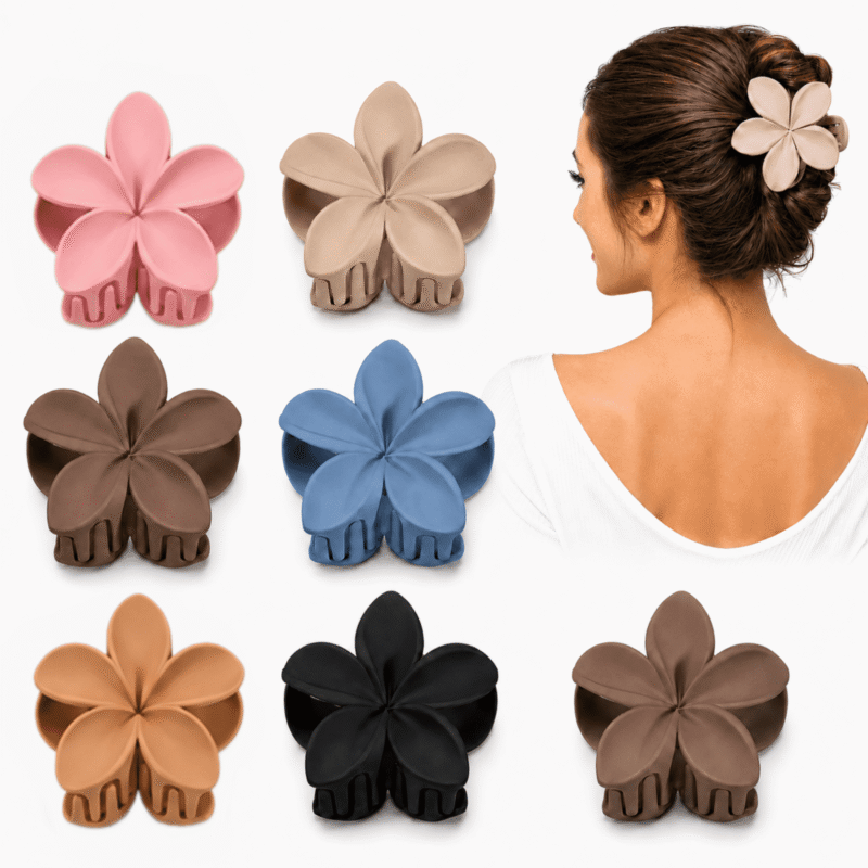 Rirool 7-Pack Large Flower Claw Clips for Women, 3.15-Inch Solid Floral Hair Clips in Assorted Neutral and Pastel Colors for Buns, Half-Up Hairstyles, Daily Wear, Travel, Parties and Gifts