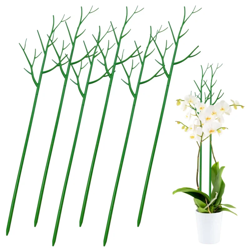 Rirool 6 Pack Adjustable Twig Plant Support Stakes - 39.4" Green Trellis Poles for Monstera & Climbing Plants, Indoor/Outdoor Plant Support